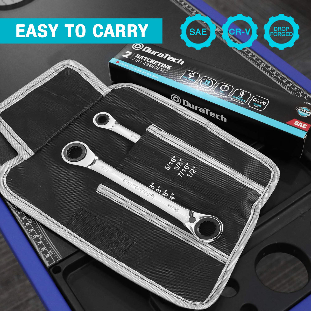 Wrenches and rolling pouch from DURATECH keep sizes clearly marked and organized