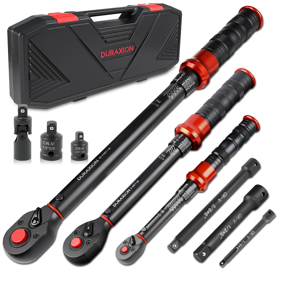DURAXION 9PCS torque wrench set 1/4 drive for precise bike maintenance.