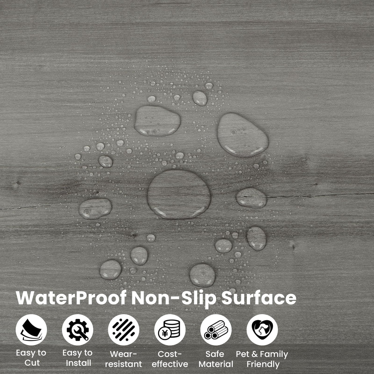 Dureidos tile close-up showing grey wood grain texture and realistic look