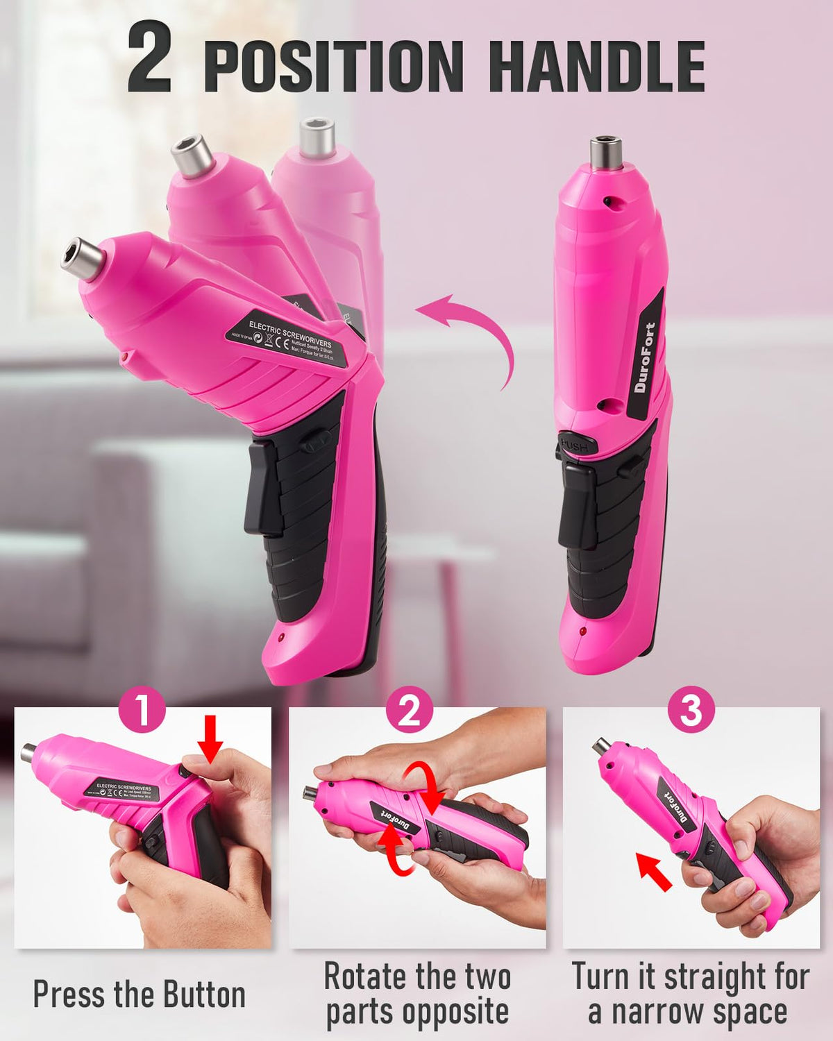 DuroFort pink extension shaft reaches narrow gaps with ease.