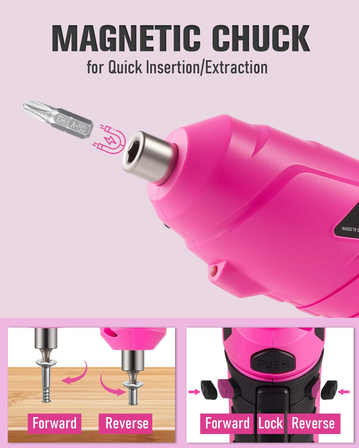 DuroFort pink LED light screwdriver for precise work in dim corners.