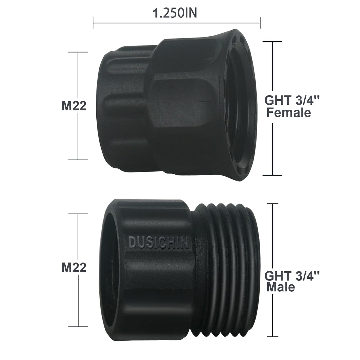Dusichin adapter installation close-up shows simple hose swapping.