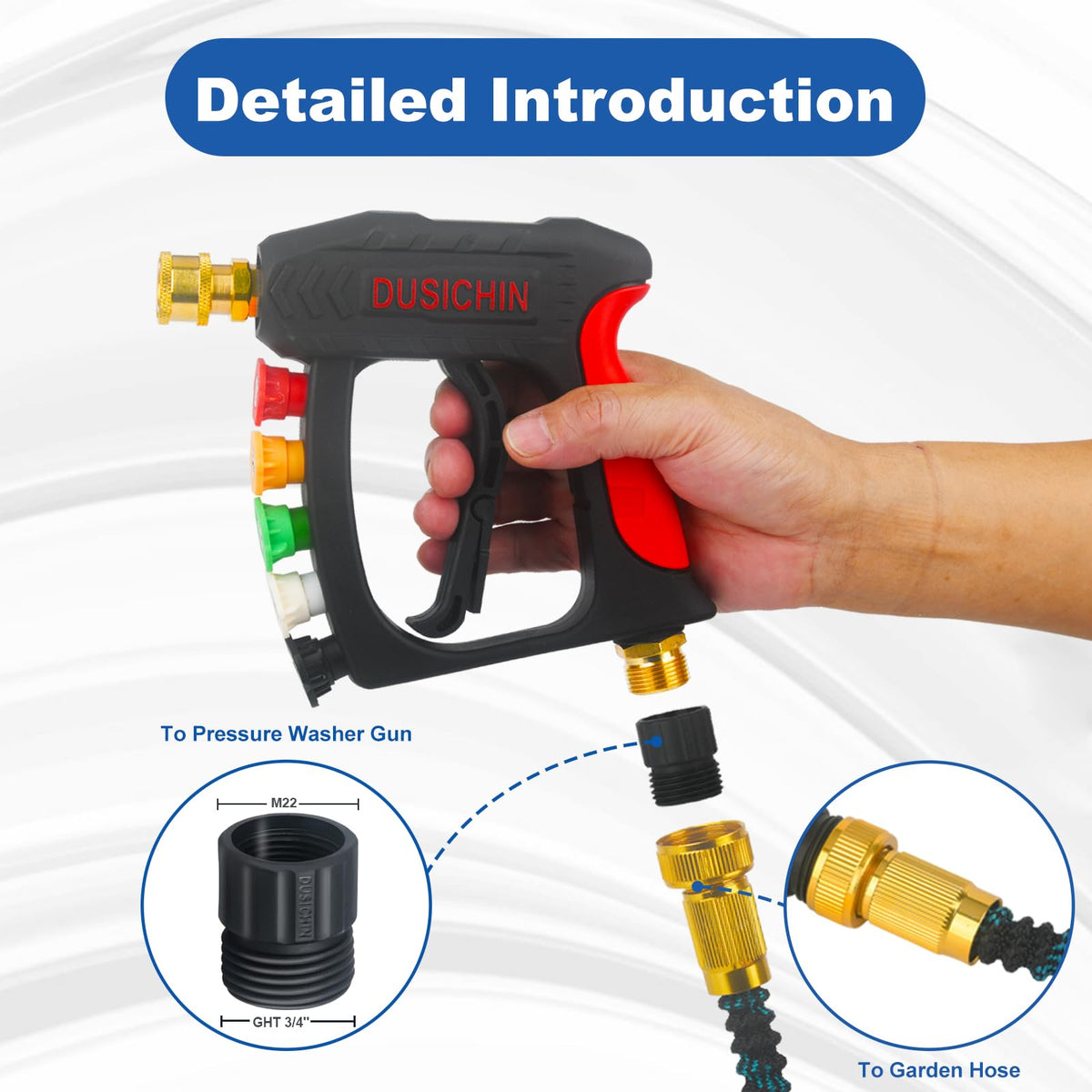Dusichin nylon body garden hose adapter designed for outdoor use.