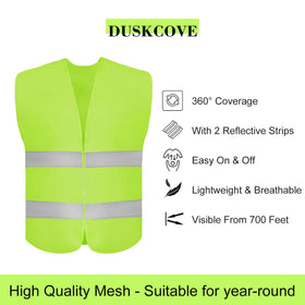 DUSKCOVE neon-yellow back view shows 360° reflective strips for safety.