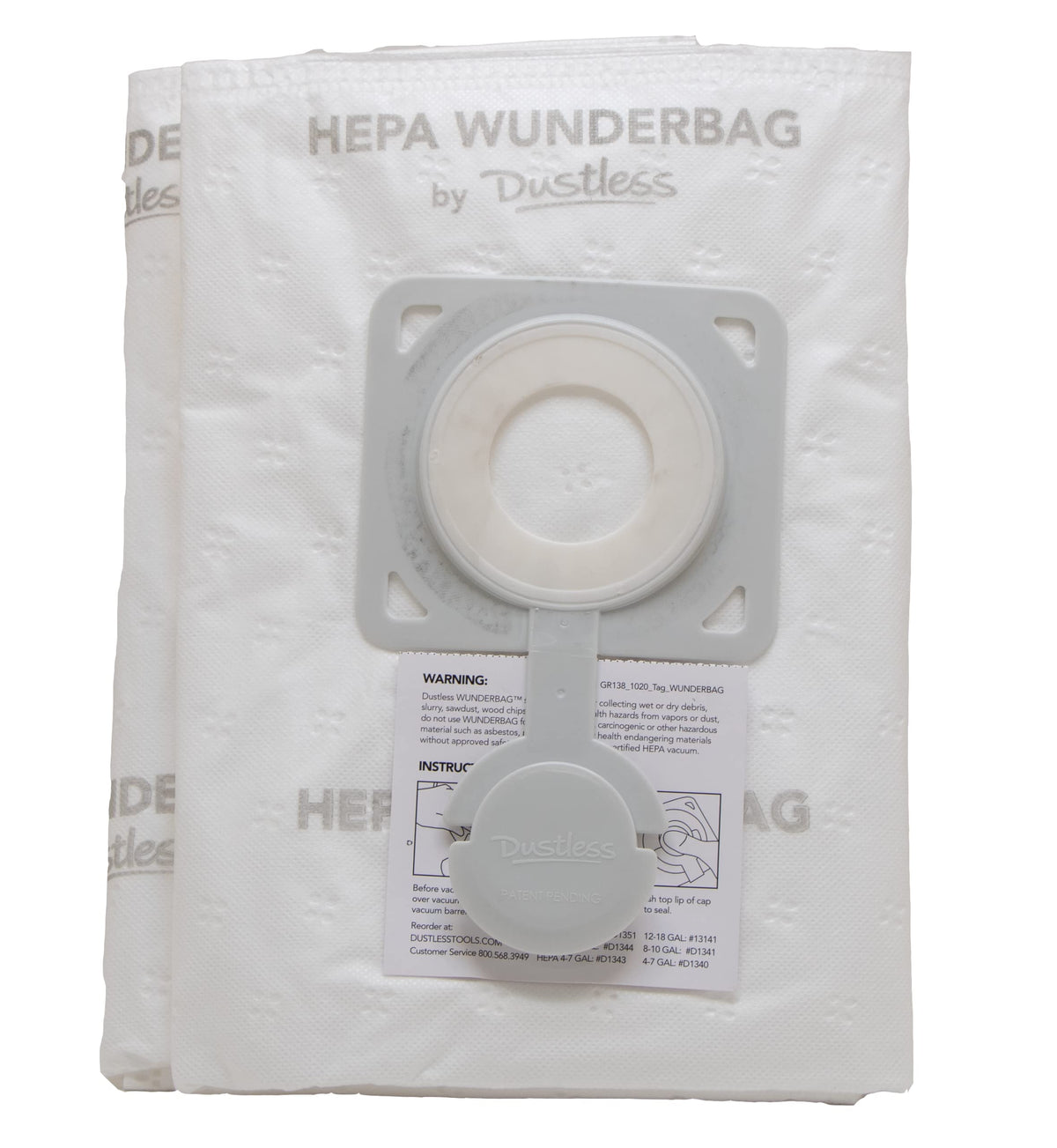 Dustless HEPA Wunderbag barrel pre-filter extends vacuum filter life.