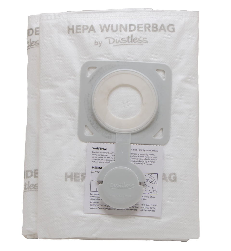Dustless HEPA Wunderbag barrel pre-filter extends vacuum filter life.