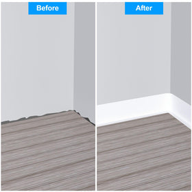 Duzzy baseboard trim cut-to-fit display highlighting easy shaping.