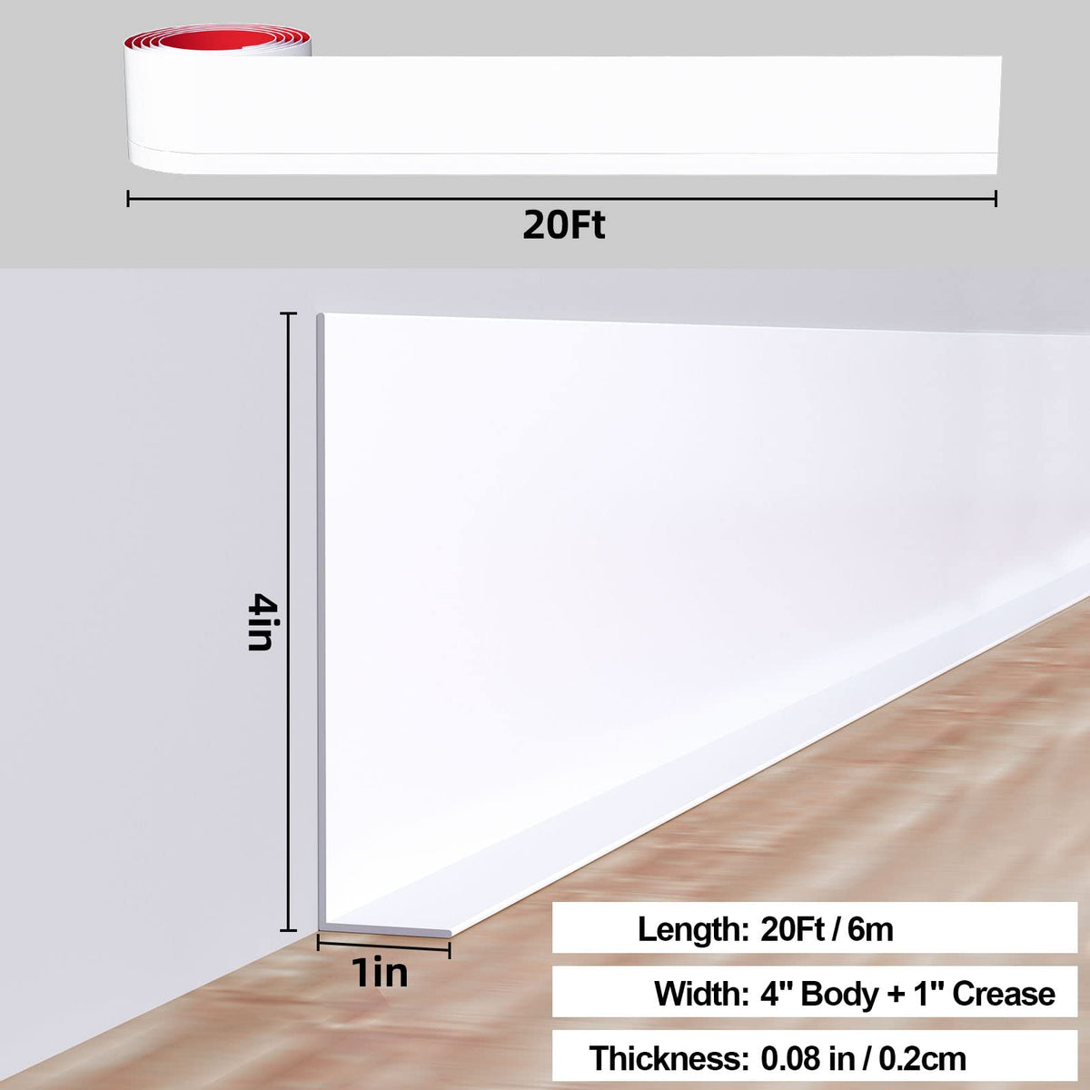 Duzzy baseboard trim with self-adhesive back, quick and clean installation.