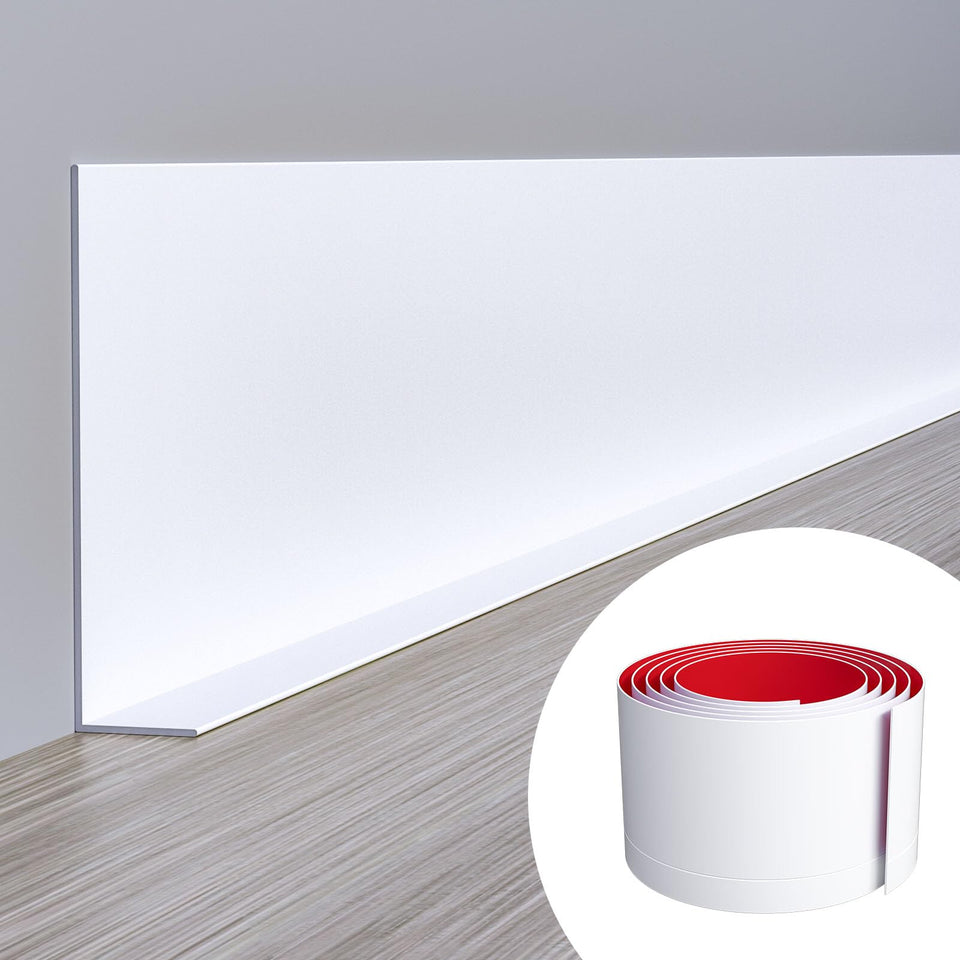 Duzzy flexible baseboard molding, front view, provides seamless protection and sleek décor.
