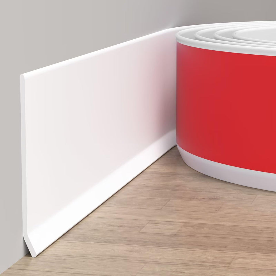 Duzzy flexible baseboard molding trim shows a 4 inch height for clean corners.