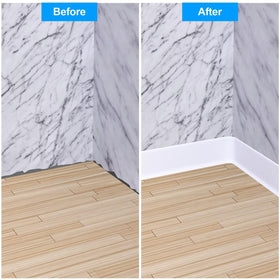 Duzzy vinyl baseboard trim offers durable, scratch resistant edge.