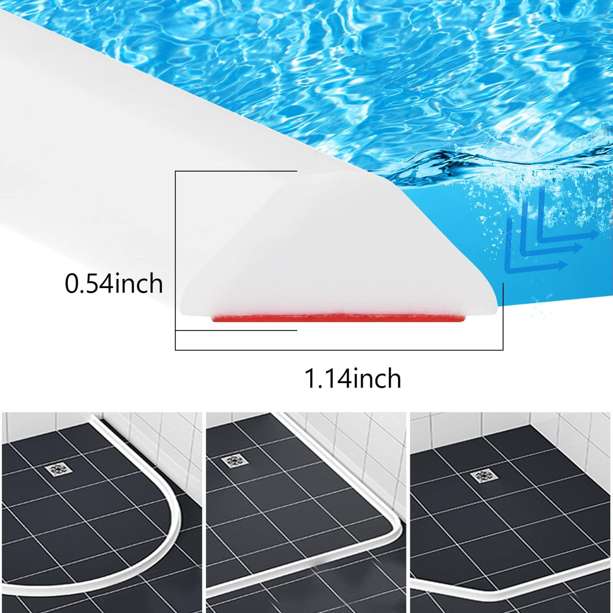 Duzzy water dam with adhesive back demonstrates easy installation.