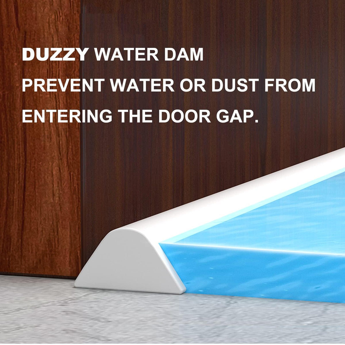 Duzzy water dam keeps shower water inside threshold and reduces splash.