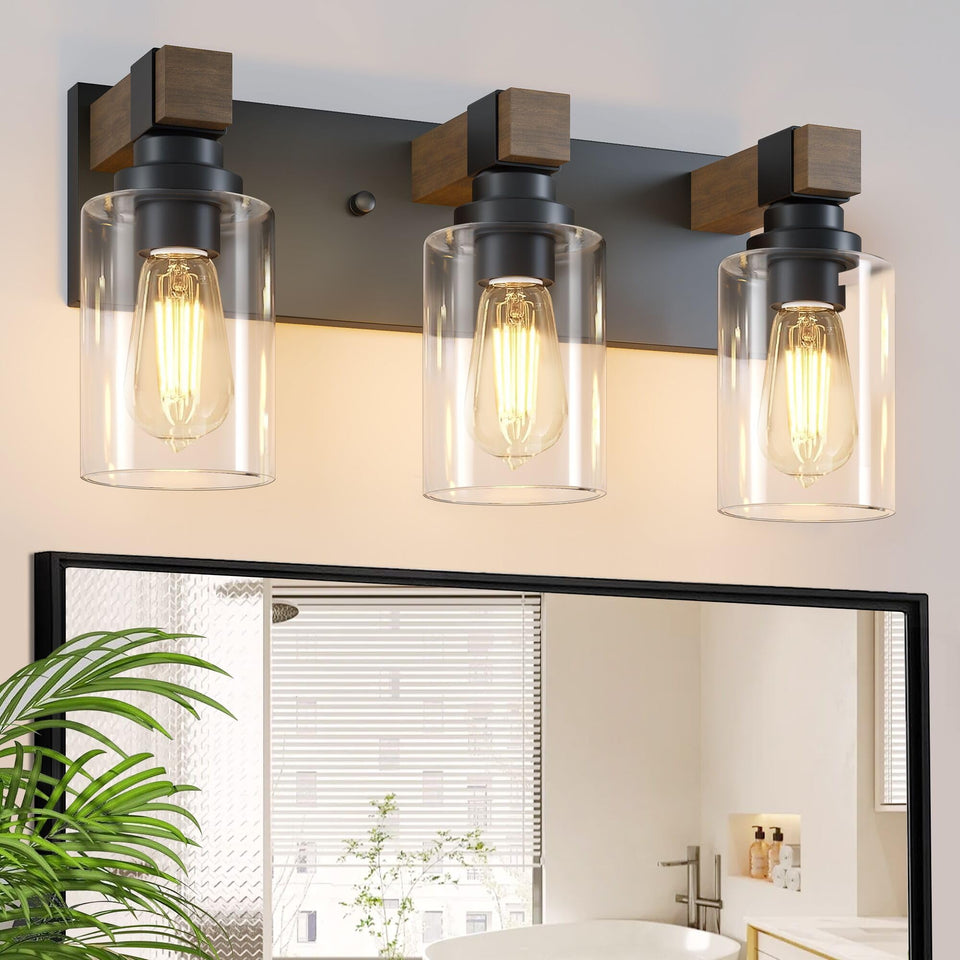 DvmTeom farmhouse vanity light 3-light fixture over mirror for warm, even illumination