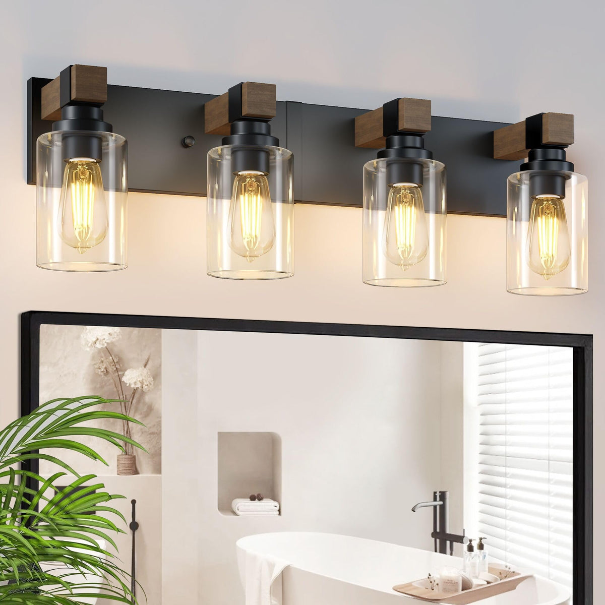 DvmTeom farmhouse vanity light in a four-light configuration for bright illumination.