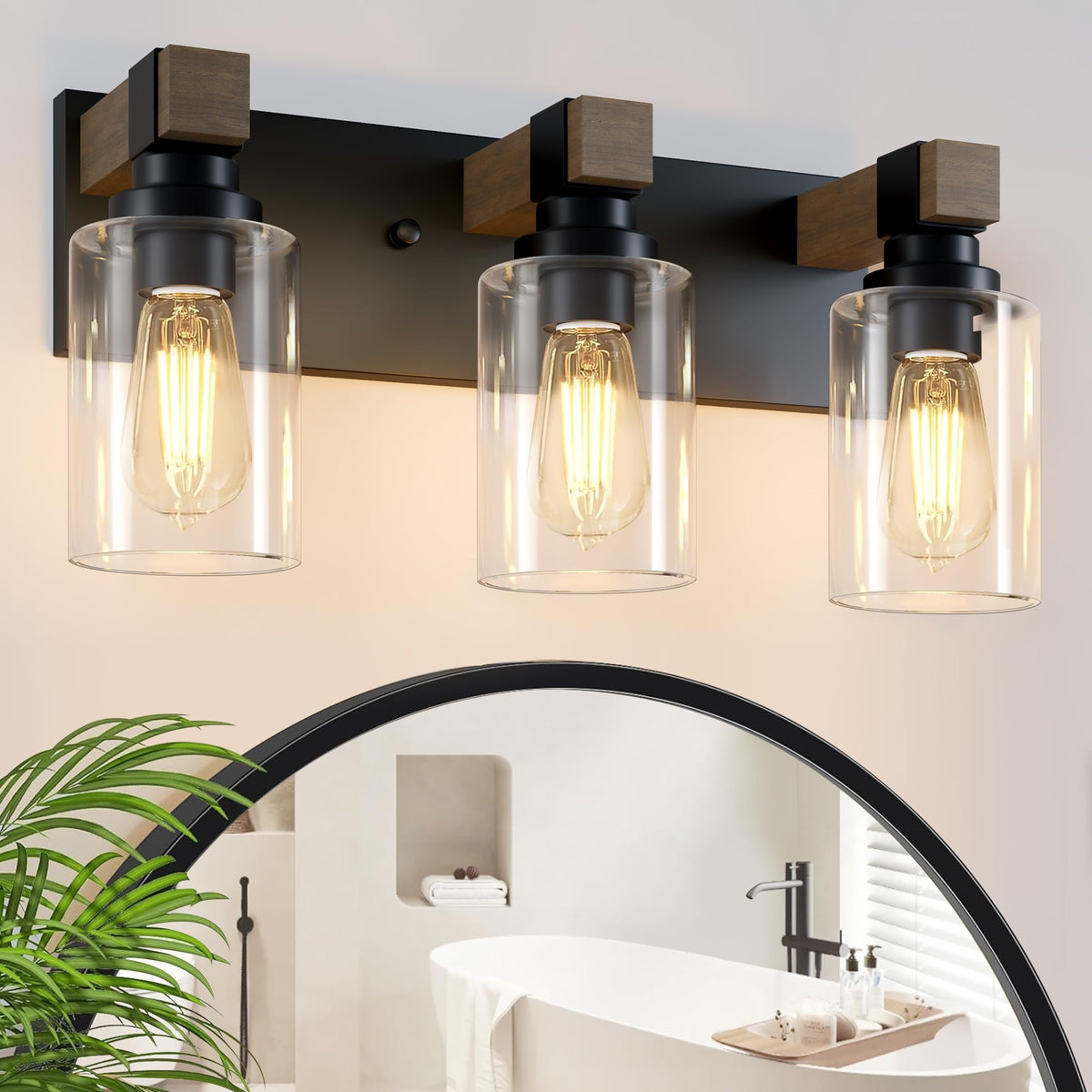 DvmTeom fixture mounted above mirror provides clear task lighting