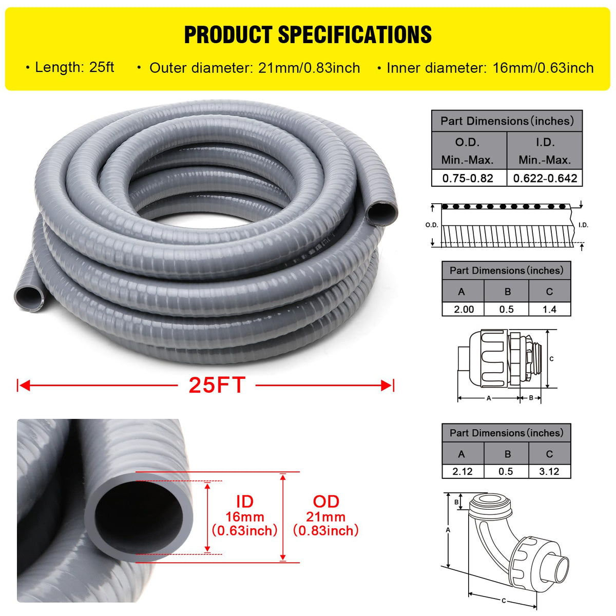 DWALE half-inch conduit with eight straight fittings for quick assembly