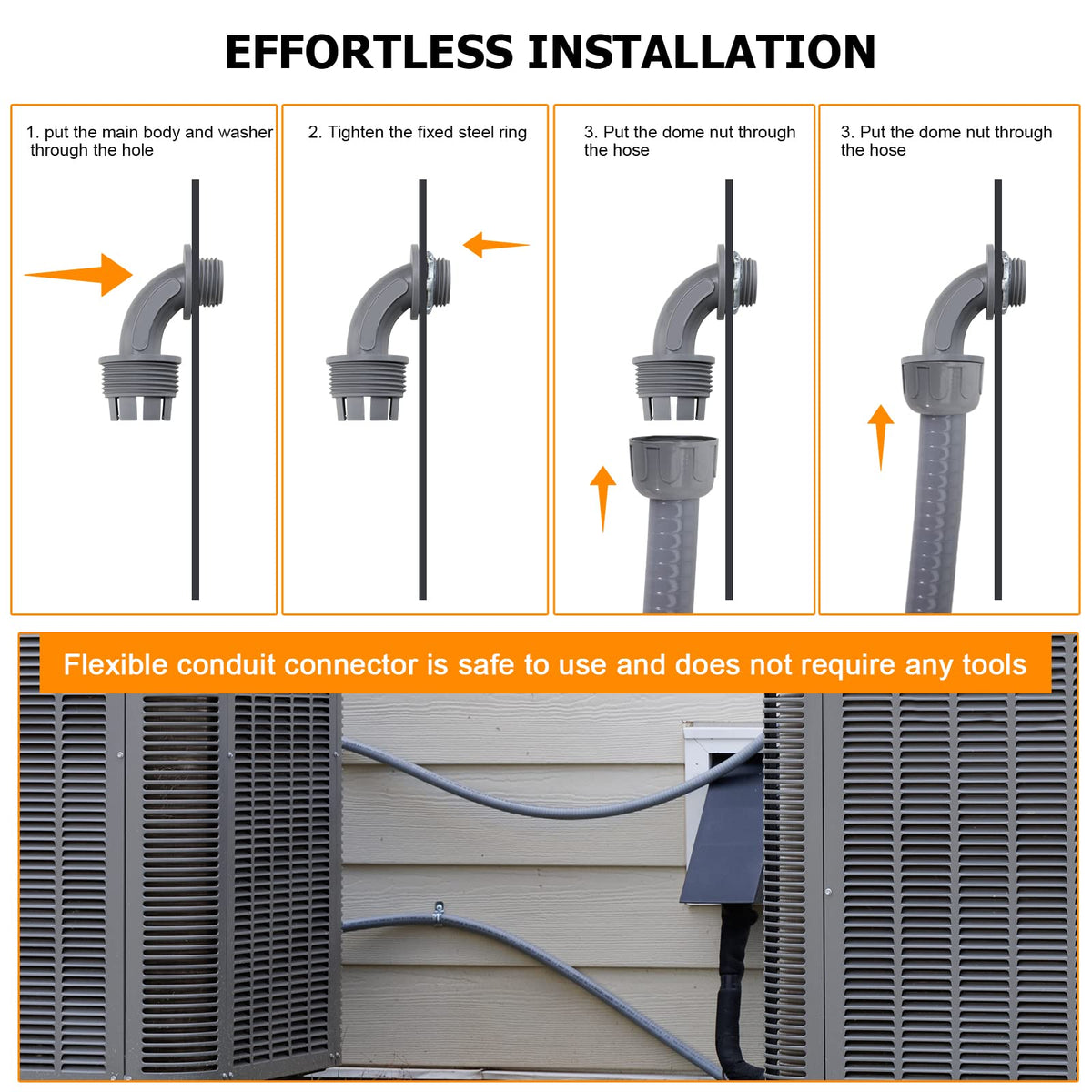 DWALE installation-ready conduit shows tool-free dome seal tightening for quick setup.