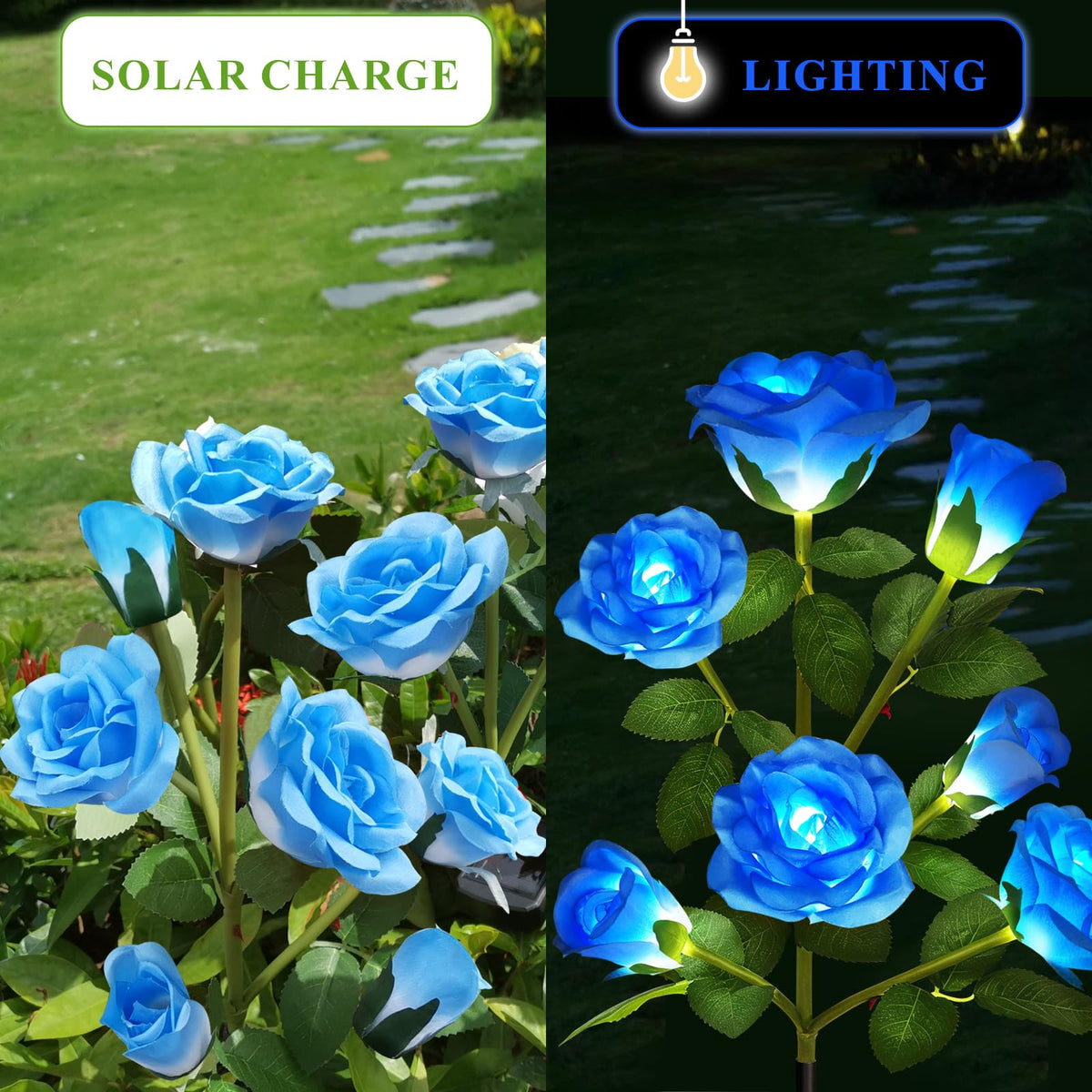 DWH solar powered rose lights auto-activate for easy evening ambiance.