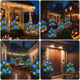 DWH blue rose LED stakes withstand outdoor use in various weather.