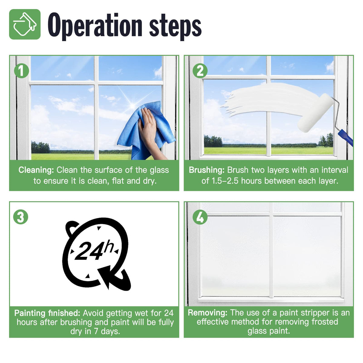 DWIL Frosted Glass Paint UV resistant and waterproof finish supports long-lasting privacy results.