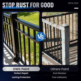 DWIL Metal Paint high-coverage finish hides flaws on metal.
