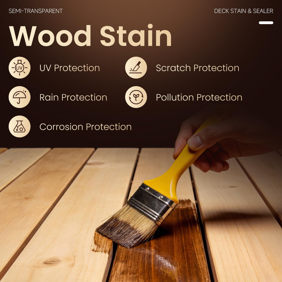 DWIL semi-transparent stain on outdoor wood delivers a protective seal and UV defense.