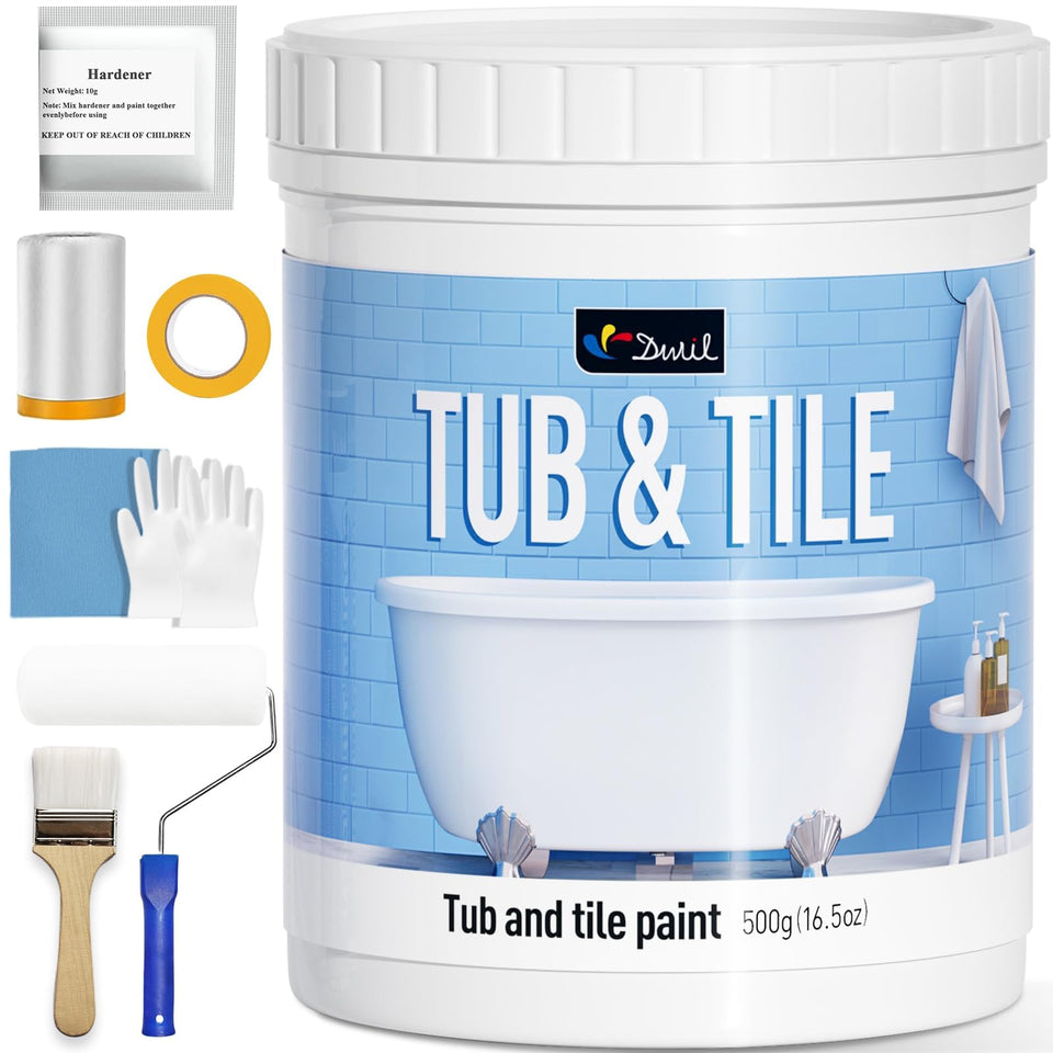 DWIL tile paint kit contents ready for quick bathroom refinishing