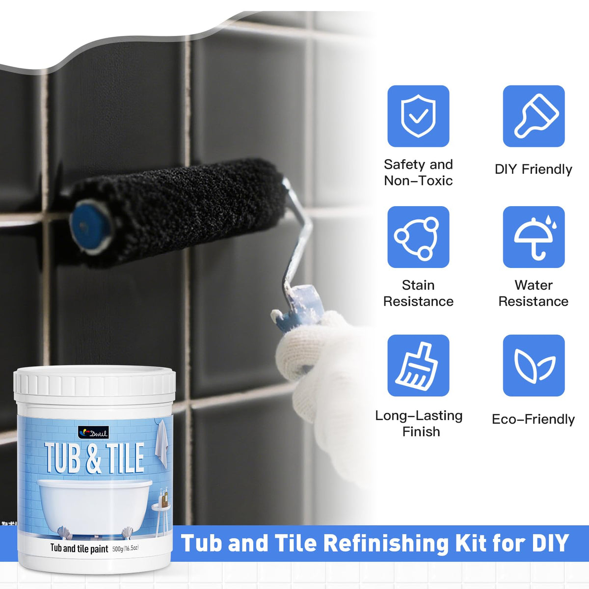 DWIL tile paint versatile surfaces including tubs, sinks, counters, floors, walls