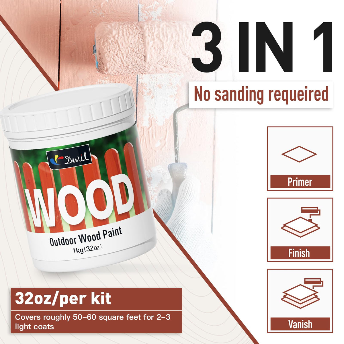 DWIL Wood Paint application brush stroke highlights smooth coverage without sanding