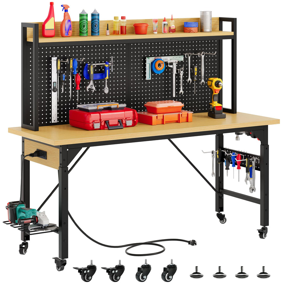 DWVO 60-inch adjustable workbench with pegboard for organized tools