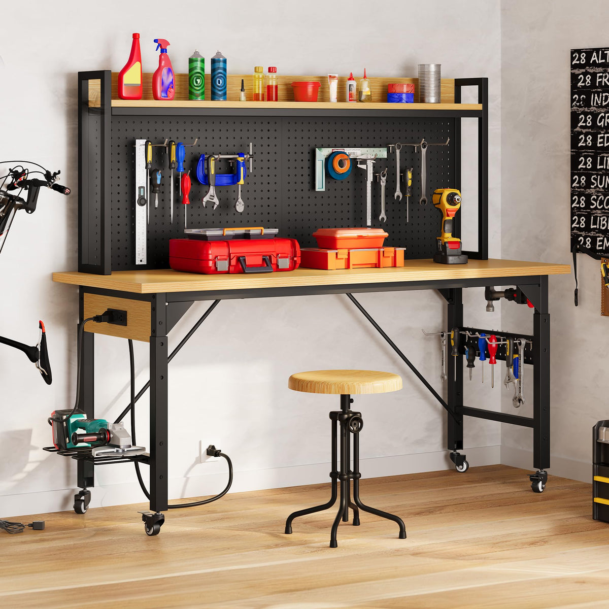 DWVO heavy-duty workbench with wheels enabling easy repositioning