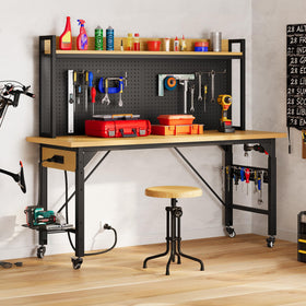 DWVO heavy-duty workbench with wheels enabling easy repositioning