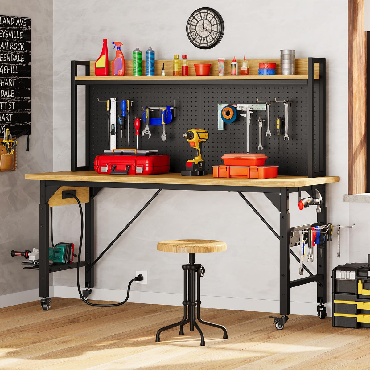 DWVO organized workspace with hooks and racks boosts efficiency