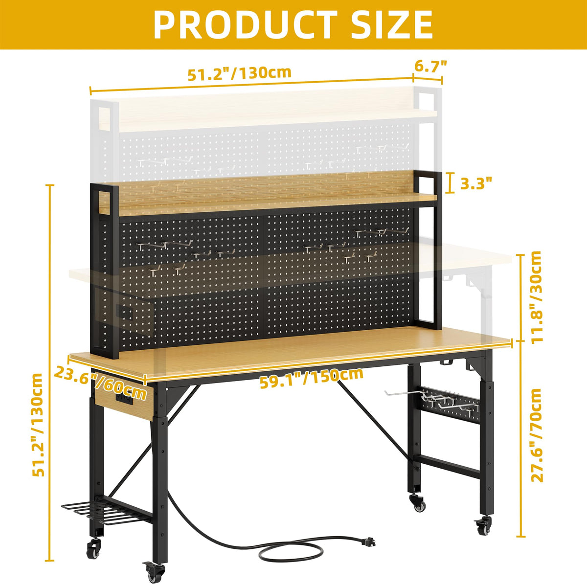 DWVO workbench with built-in AC and USB outlets for convenient power