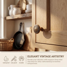 DWYL and LWYD vintage brass finish shine on knob surface for durable appeal