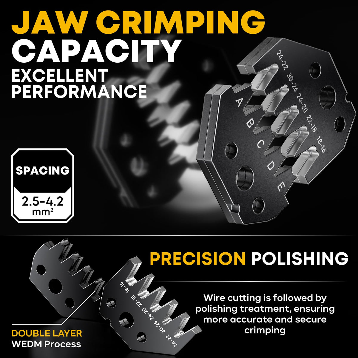 DXCRIMP AMP/TE EI compatibility close-up demonstrates flexible wiring applications.