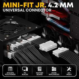 DXCRIMP Mini-Fit Jr 5557-5559 connectors close-up for reliable power connections.
