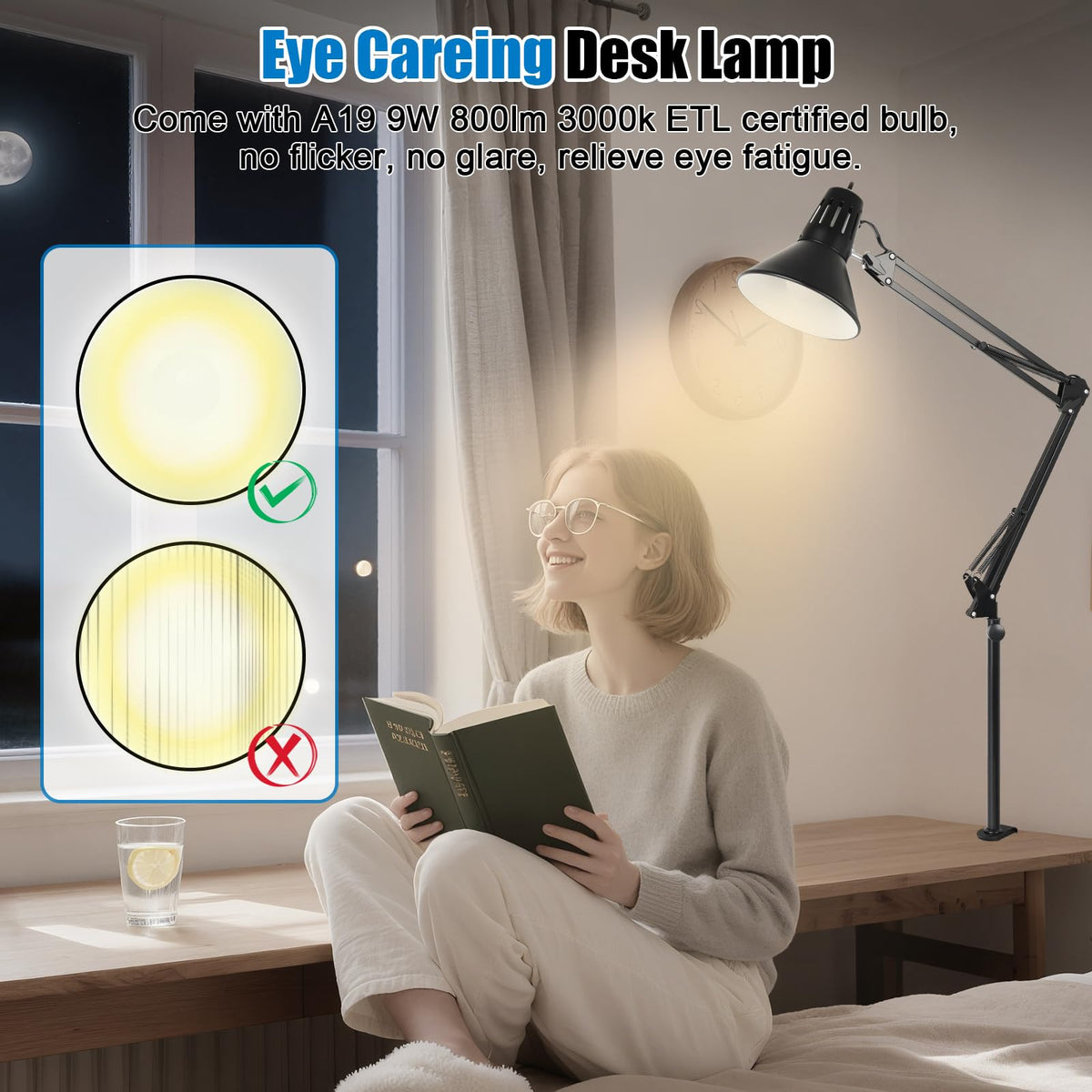DXOVEEN clamp light demonstrating E26/E27 bulb compatibility and easy swaps