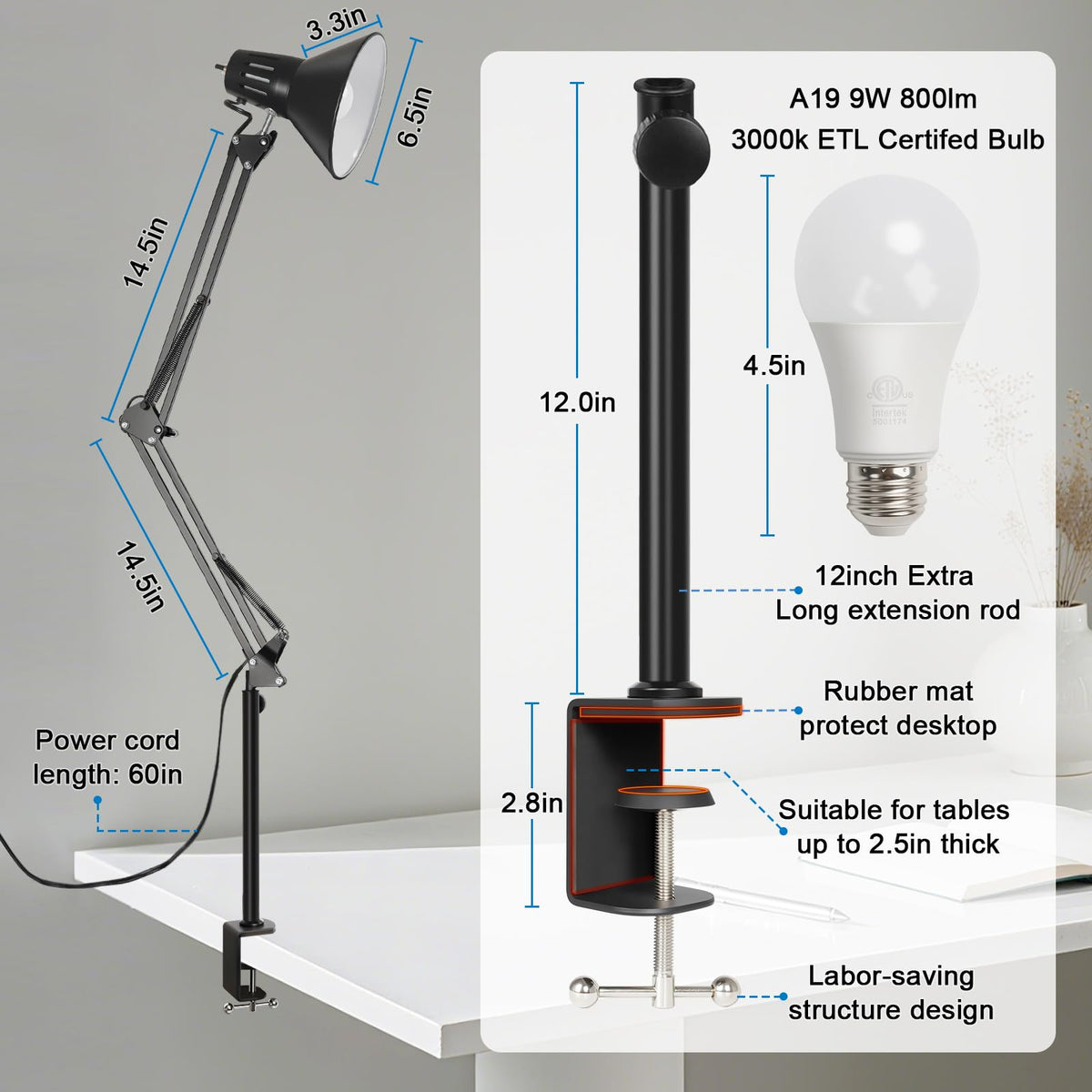DXOVEEN desk lamp highlighting all-metal construction for durability