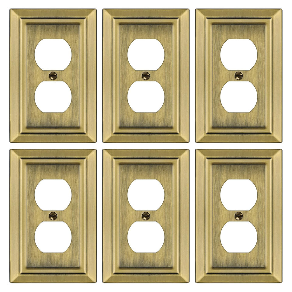 Dyekou antique brass wall plate outlet cover with a durable metal finish.