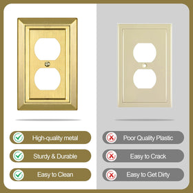 Dyekou brass-gold plate brightens spaces and resists corrosion on 1-gang plates.