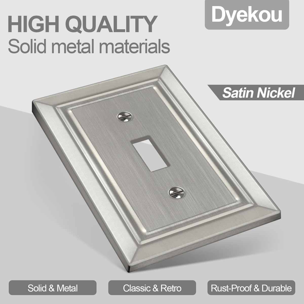 Dyekou six-pack wall plates in brushed nickel for easy contemporary decor.