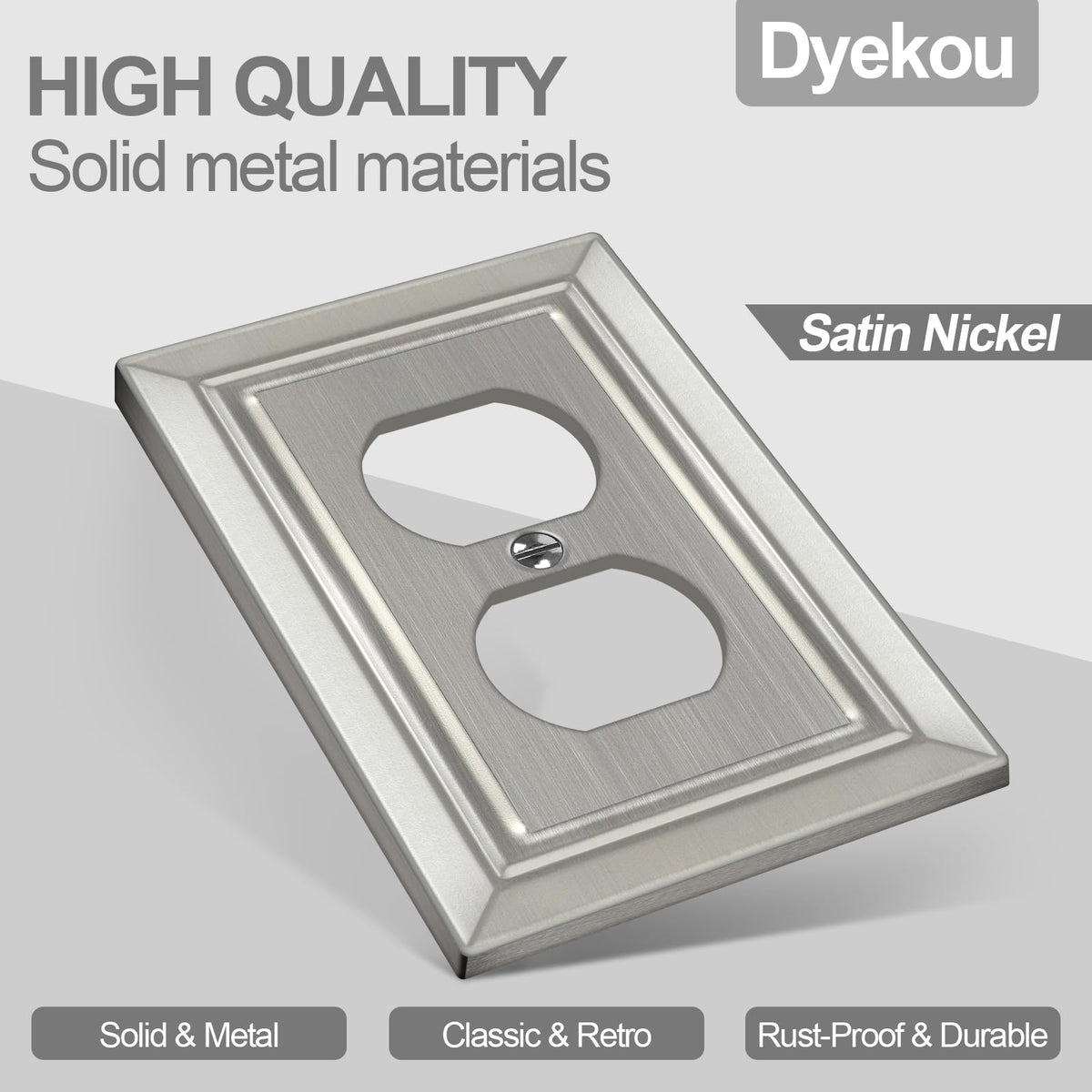 Dyekou brushed nickel switch cover with clear front close-up.