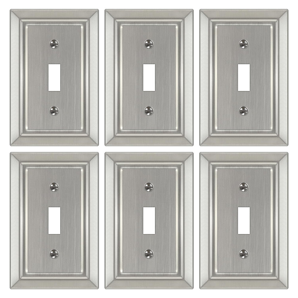 Dyekou brushed nickel 1-gang wall plate with single toggle switch, durable and stylish.