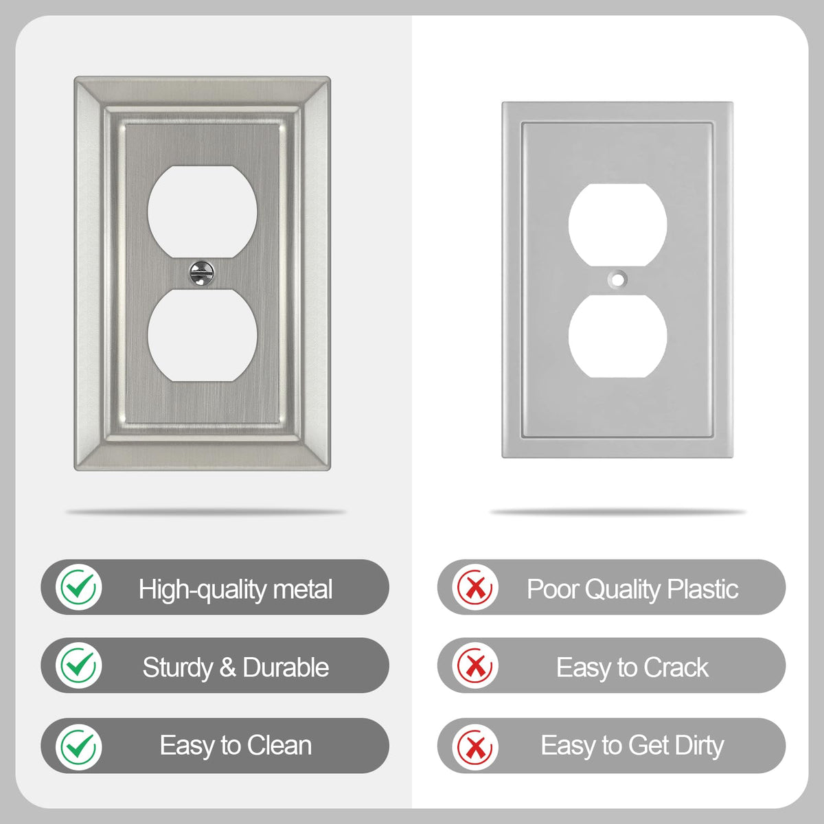 Dyekou brushed nickel wall plate demonstrating bathroom durability.