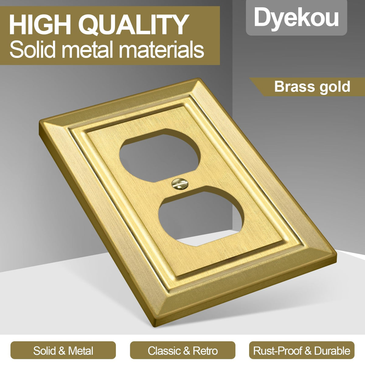 Dyekou gold switch plate screws match, simplifying quick 1-gang upgrades.