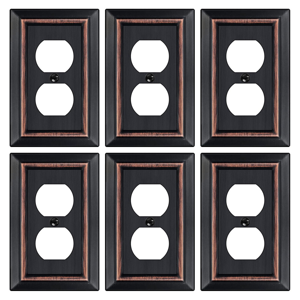 Dyekou metal wall plate front view with aged bronze finish for outlets.