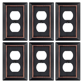 Dyekou metal wall plate front view with aged bronze finish for outlets.