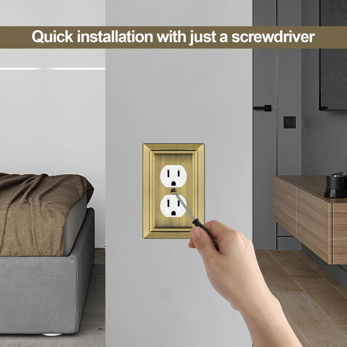 Dyekou wall plate with painted screws enables quick, tidy installs.